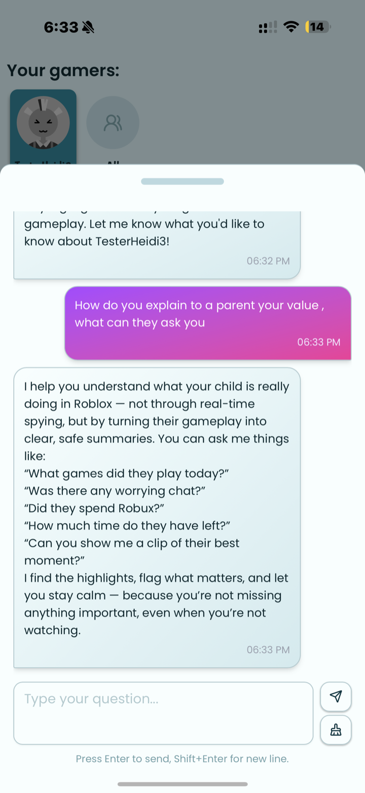 GuardianGamer Assistant explaining its value to a parent